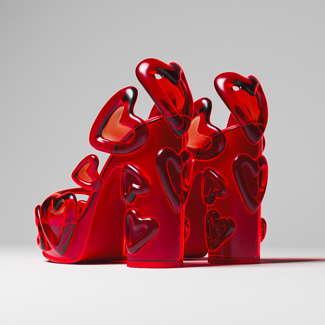 Ladies' Bold 3D Heart Design Open-Toe Heeled Sandals