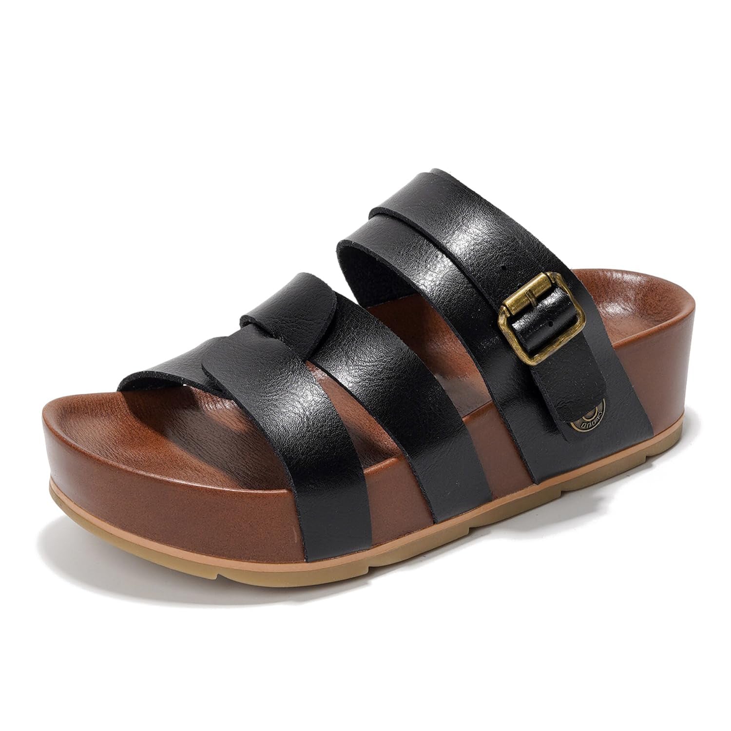 Ladies' Multi-Strap Buckle Wedge Slide Sandals
