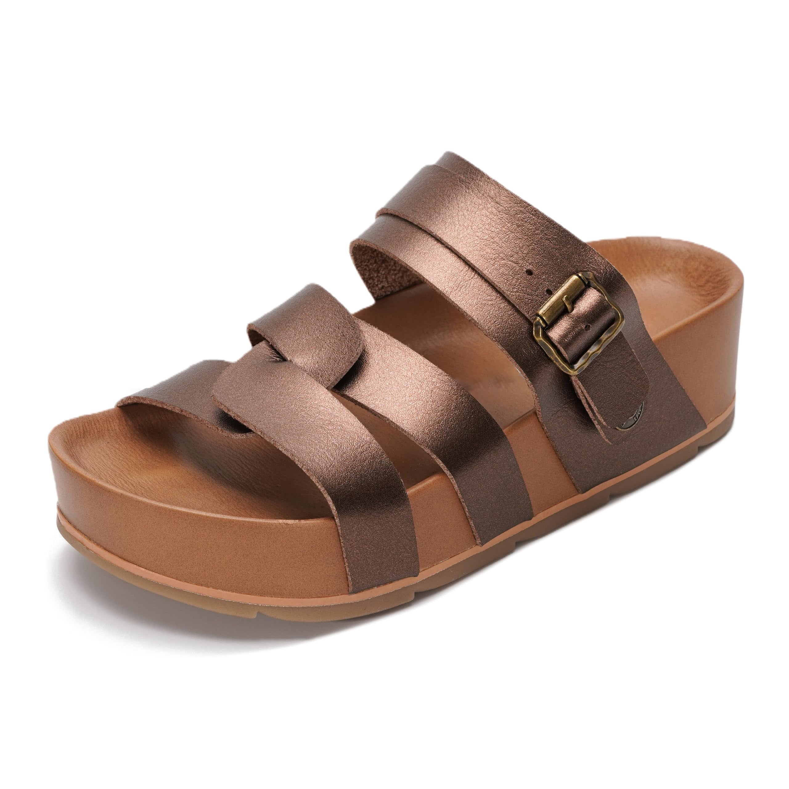 Ladies' Multi-Strap Buckle Wedge Slide Sandals