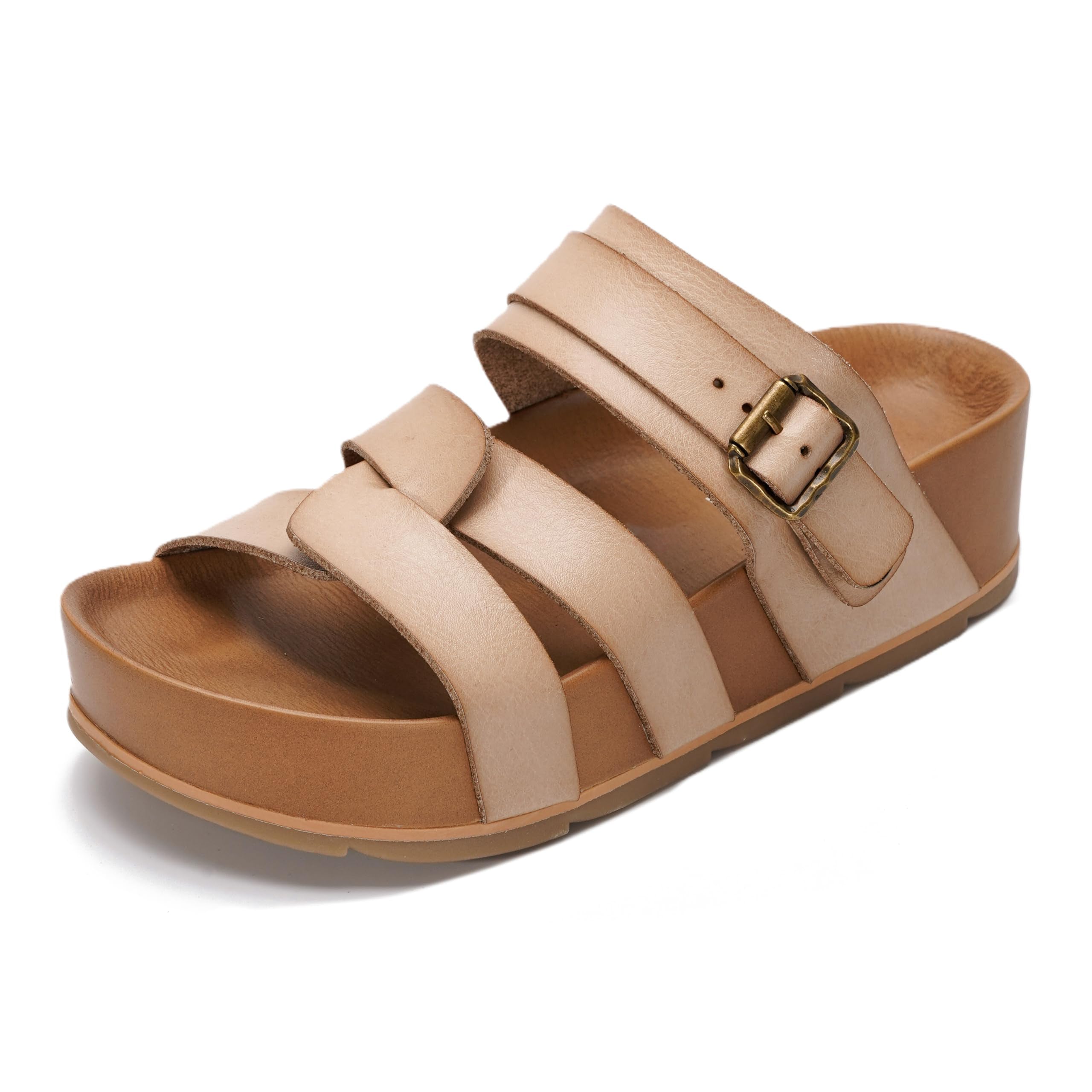Ladies' Multi-Strap Buckle Wedge Slide Sandals