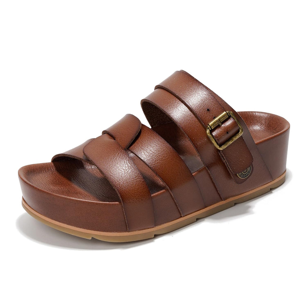 Ladies' Multi-Strap Buckle Wedge Slide Sandals