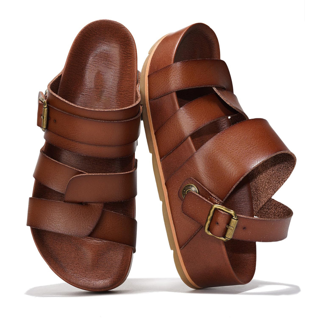 Ladies' Multi-Strap Buckle Wedge Slide Sandals