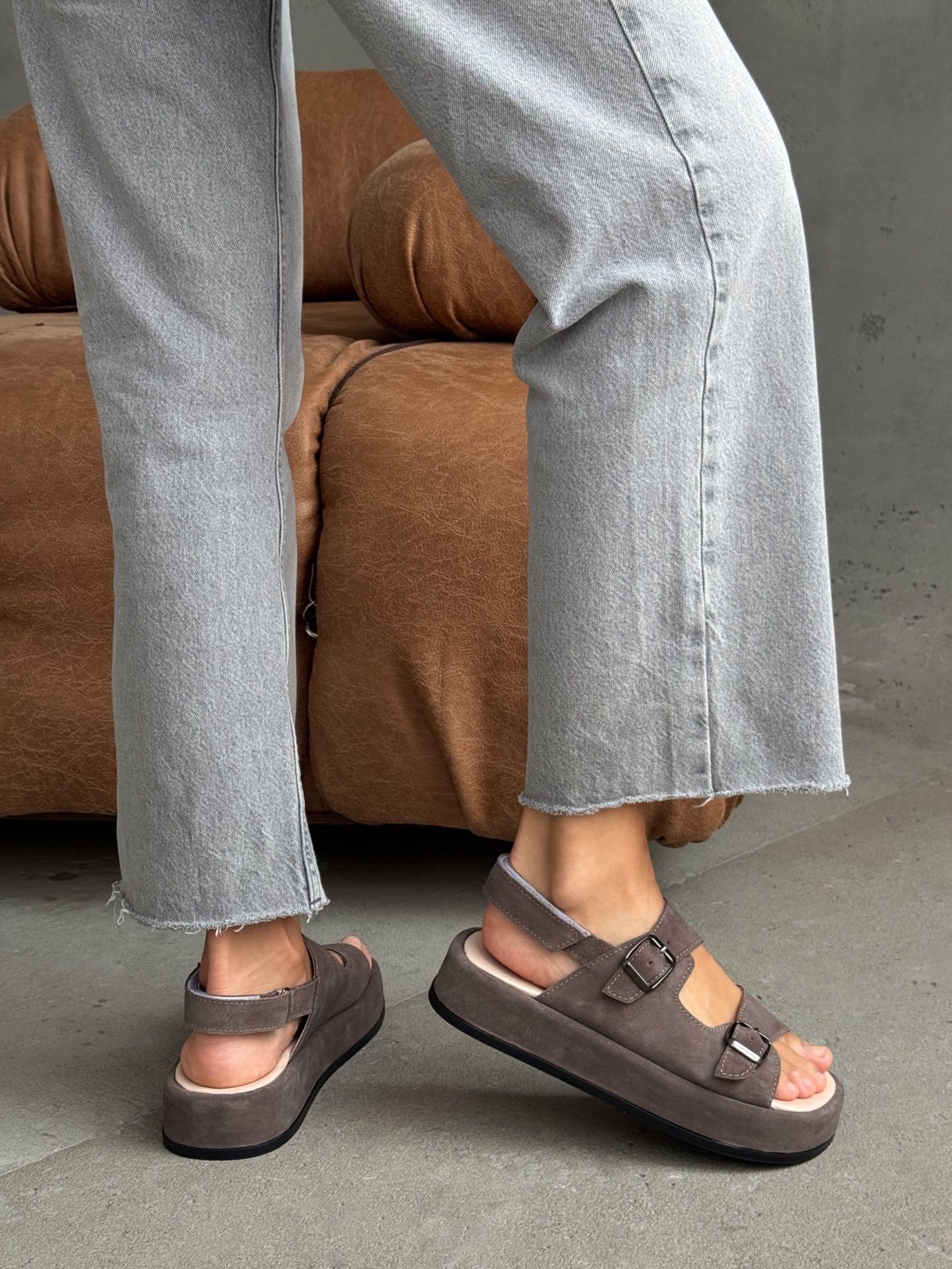 Ladies’ Suede Buckle Platform Sandals