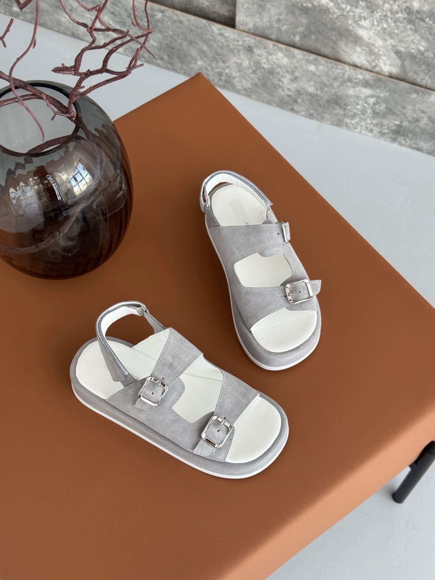 Ladies’ Suede Buckle Platform Sandals