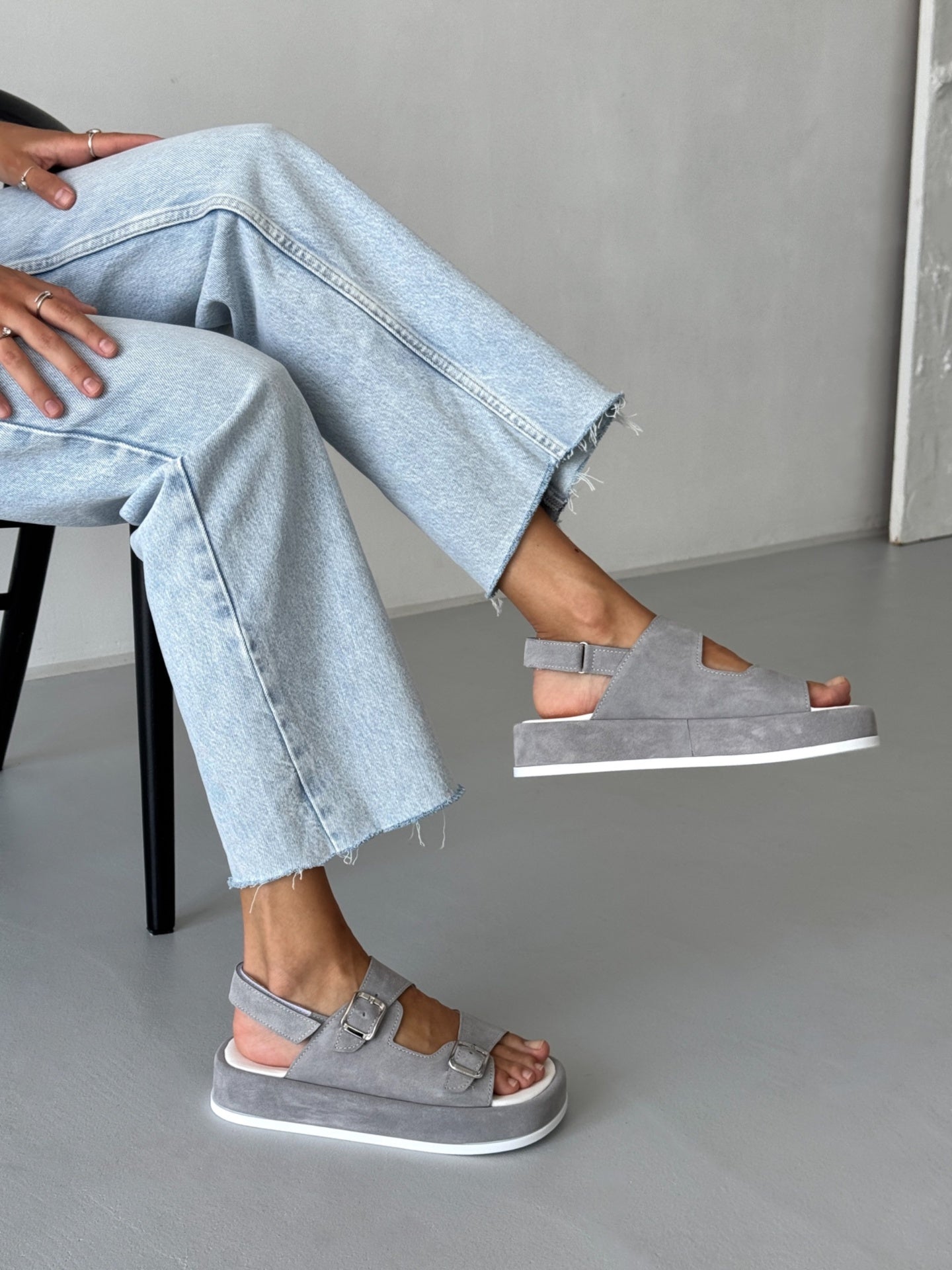 Ladies’ Suede Buckle Platform Sandals