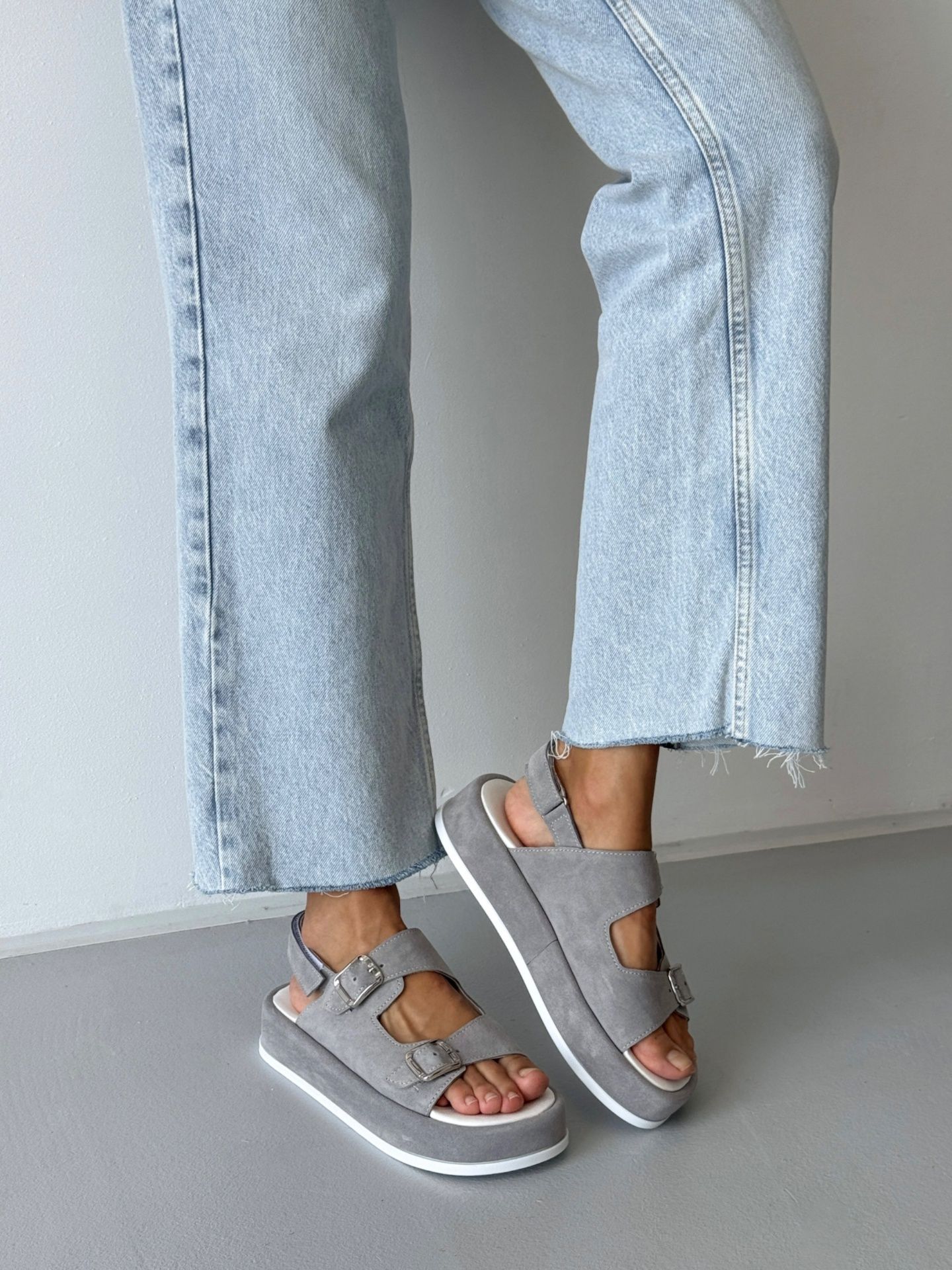 Ladies’ Suede Buckle Platform Sandals