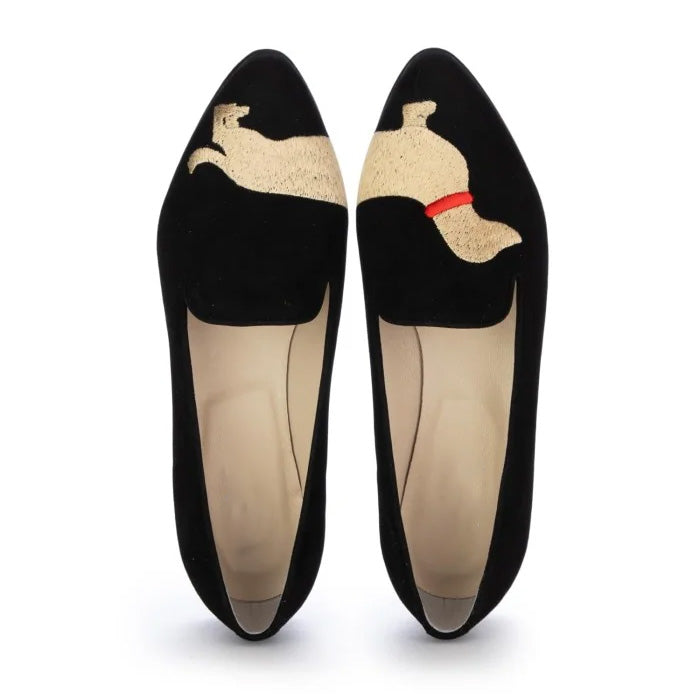 Ladies' Dachshund Embroidered Suede Loafers