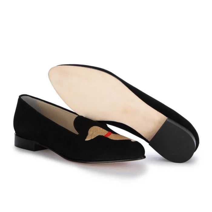 Ladies' Dachshund Embroidered Suede Loafers