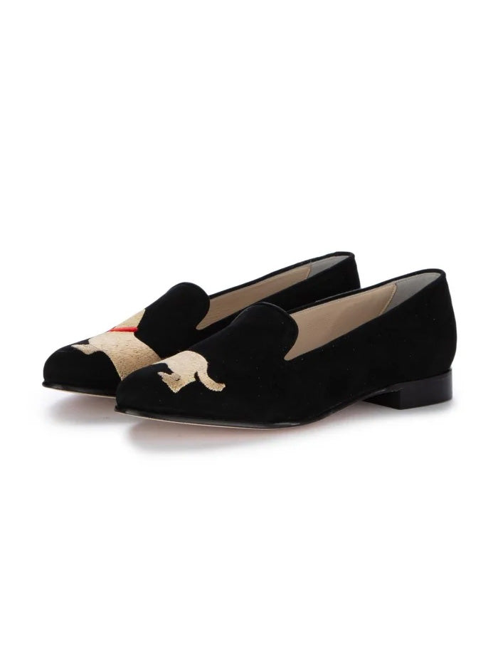 Ladies' Dachshund Embroidered Suede Loafers