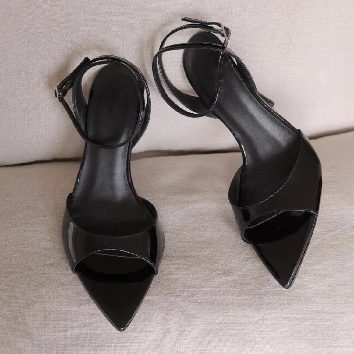 Ladies' Patent Leather Peep-Toe Ankle Strap Stiletto Heels