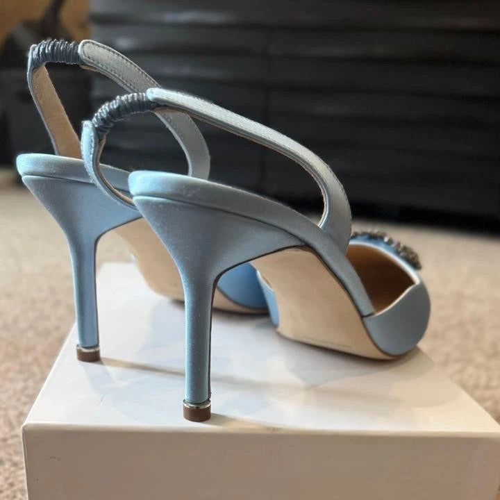 Ladies' Satin Crystal Buckle Slingback Heels