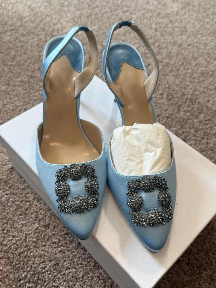Ladies' Satin Crystal Buckle Slingback Heels