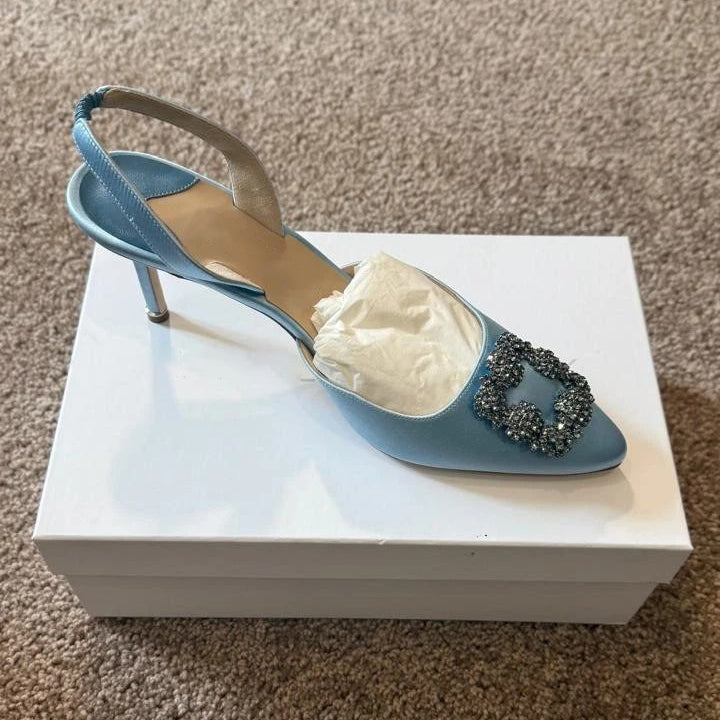 Ladies' Satin Crystal Buckle Slingback Heels