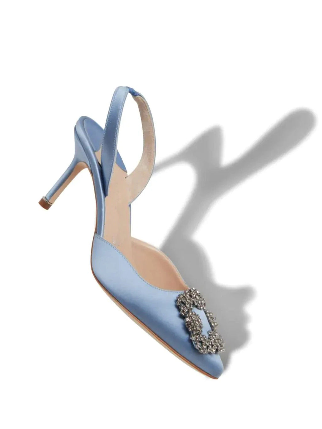 Ladies' Satin Crystal Buckle Slingback Heels