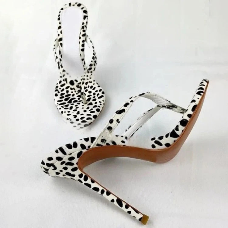 Women's Dalmatian Print Calf Hair Thong Stiletto Sandals