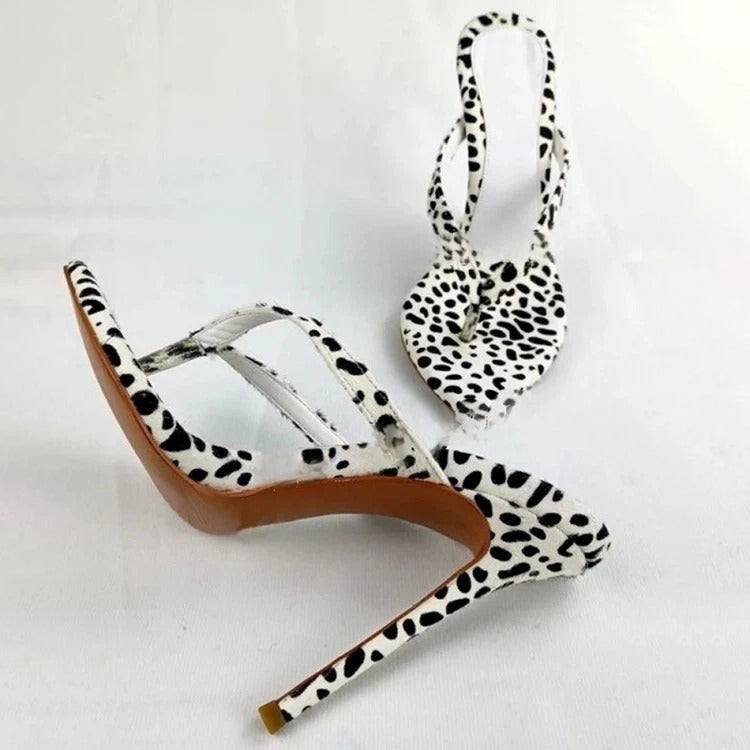 Women's Dalmatian Print Calf Hair Thong Stiletto Sandals
