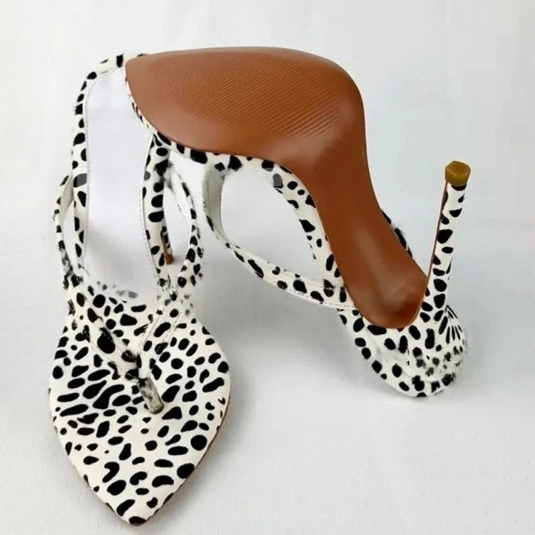 Women's Dalmatian Print Calf Hair Thong Stiletto Sandals