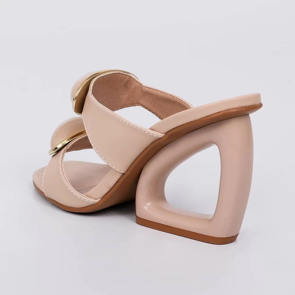 Ladies' Two-Strap Ornamented Heeled Slides