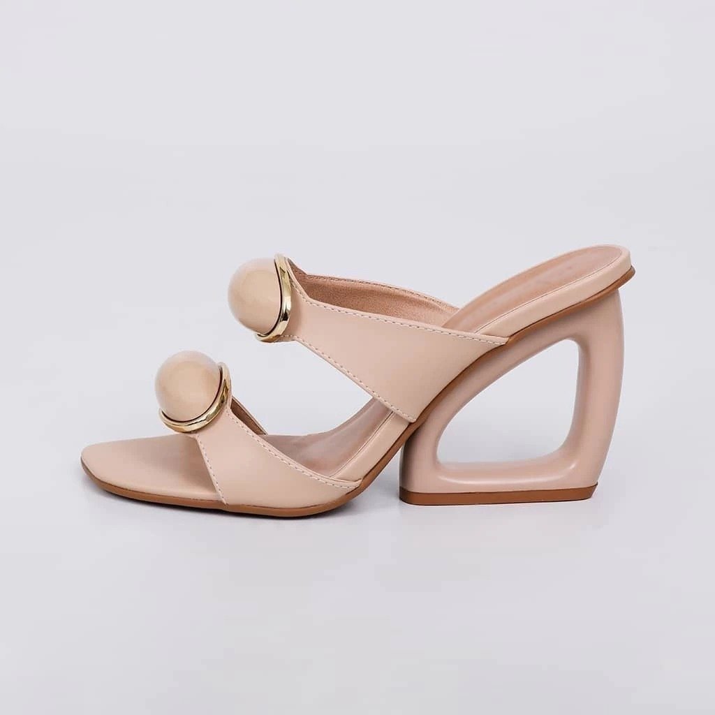 Ladies' Two-Strap Ornamented Heeled Slides