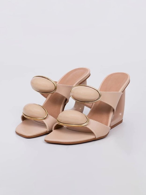Ladies' Two-Strap Ornamented Heeled Slides
