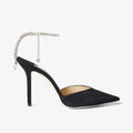 Ladies' Crystal Ankle Strap Suede Pointed-Toe Heels