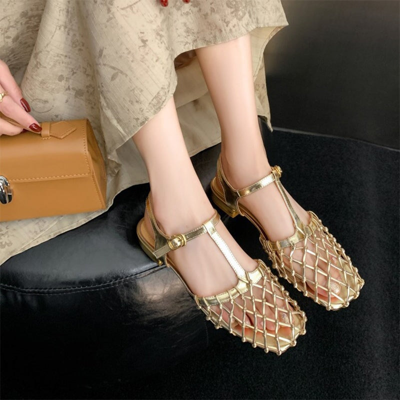 Ladies' Woven Mesh T-Strap Flat Sandals