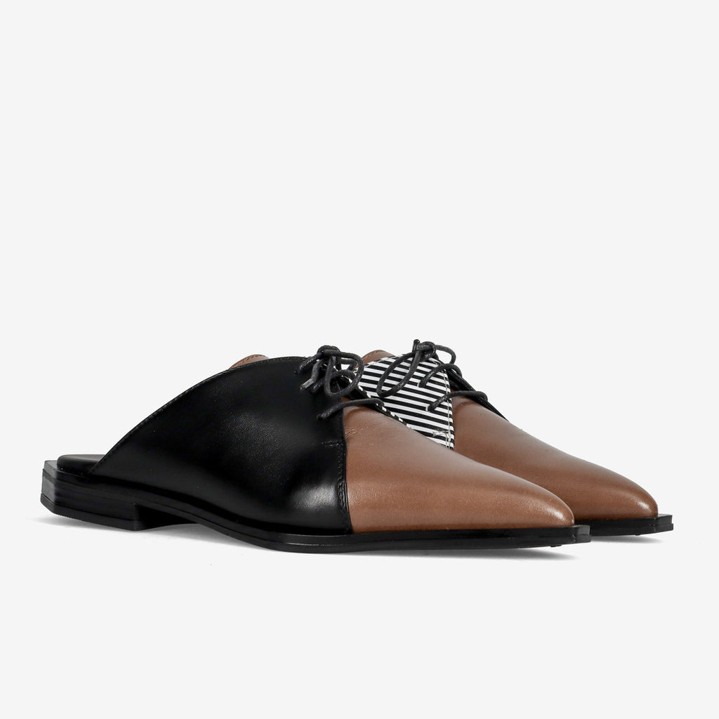 Ladies' Color-Block Pointed-Toe Lace-Up Mules
