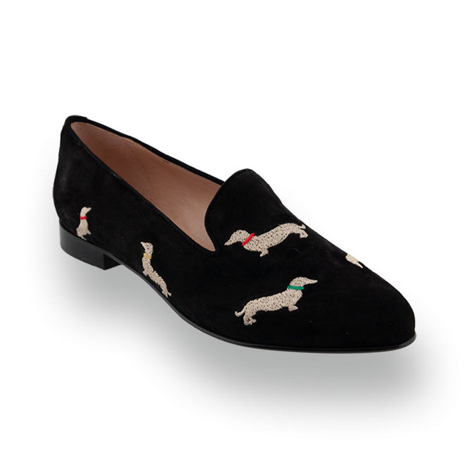 Ladies' Dachshund Embroidered Suede Loafers