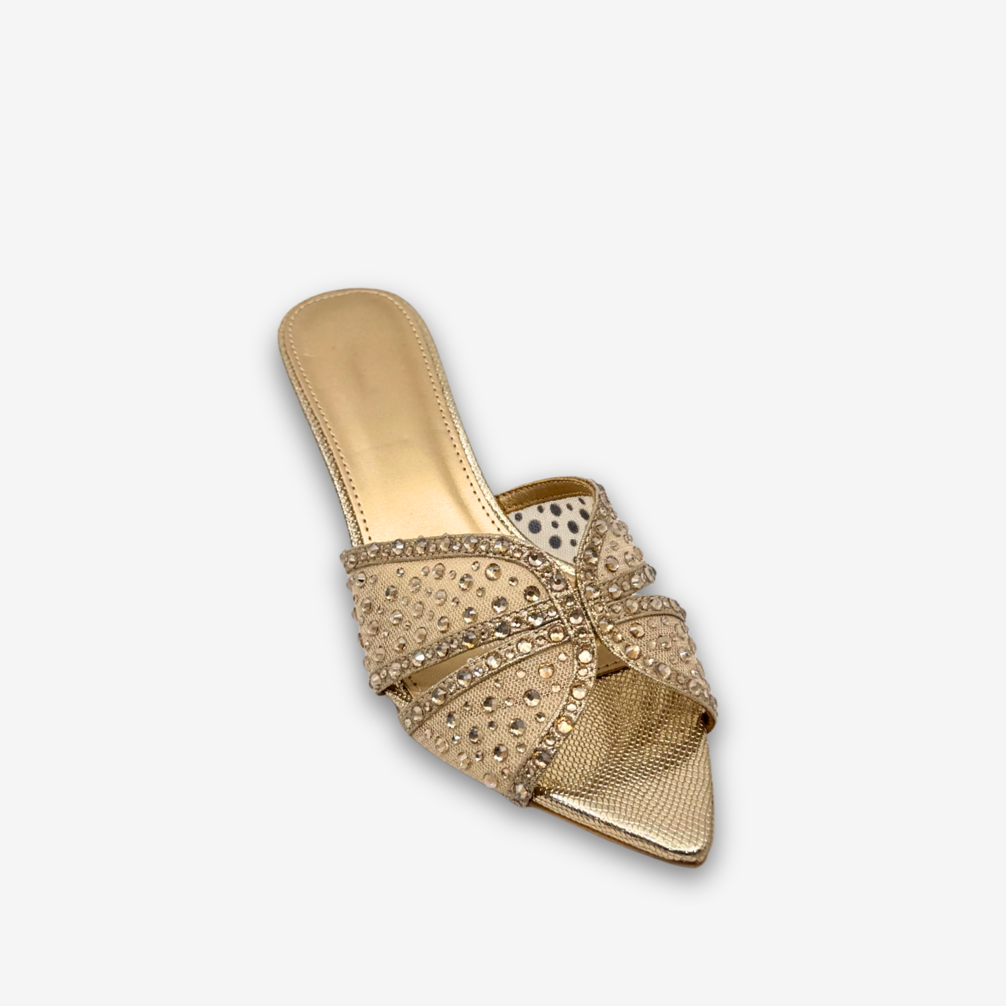 Ladies' Rhinestone Embellished Cross-Strap Mule Sandals