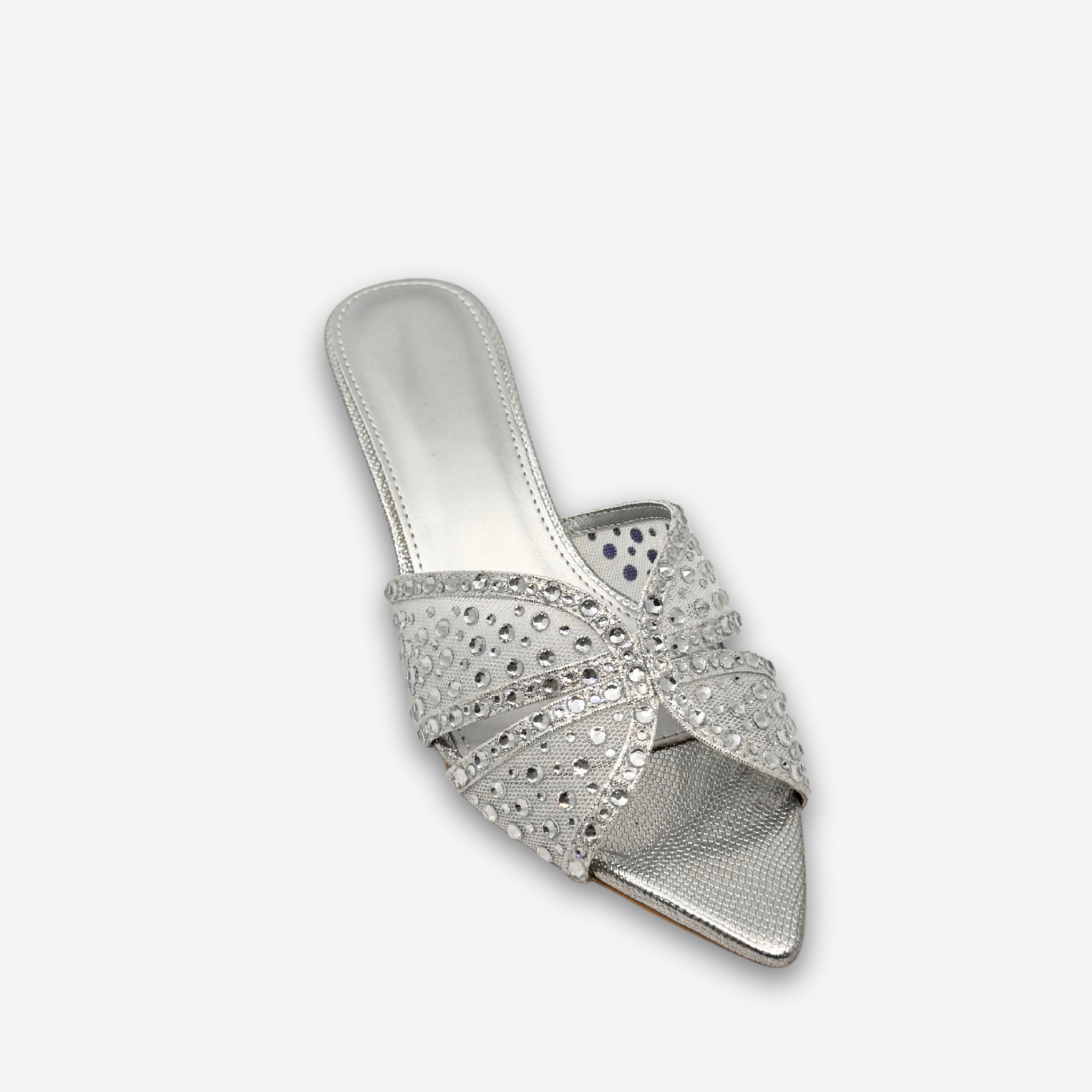 Ladies' Rhinestone Embellished Cross-Strap Mule Sandals