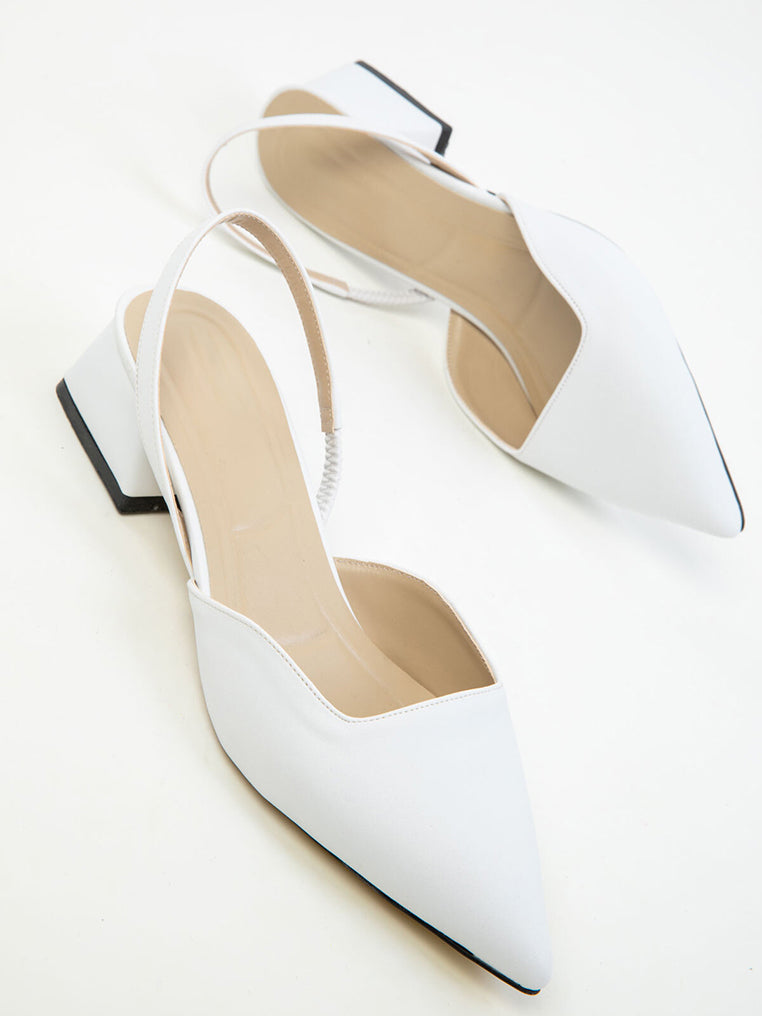Ladies' Pointed Toe Patent Leather Slingback Block Heel Pumps