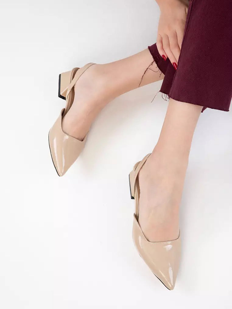 Ladies' Pointed Toe Patent Leather Slingback Block Heel Pumps