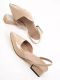 Ladies' Pointed Toe Patent Leather Slingback Block Heel Pumps
