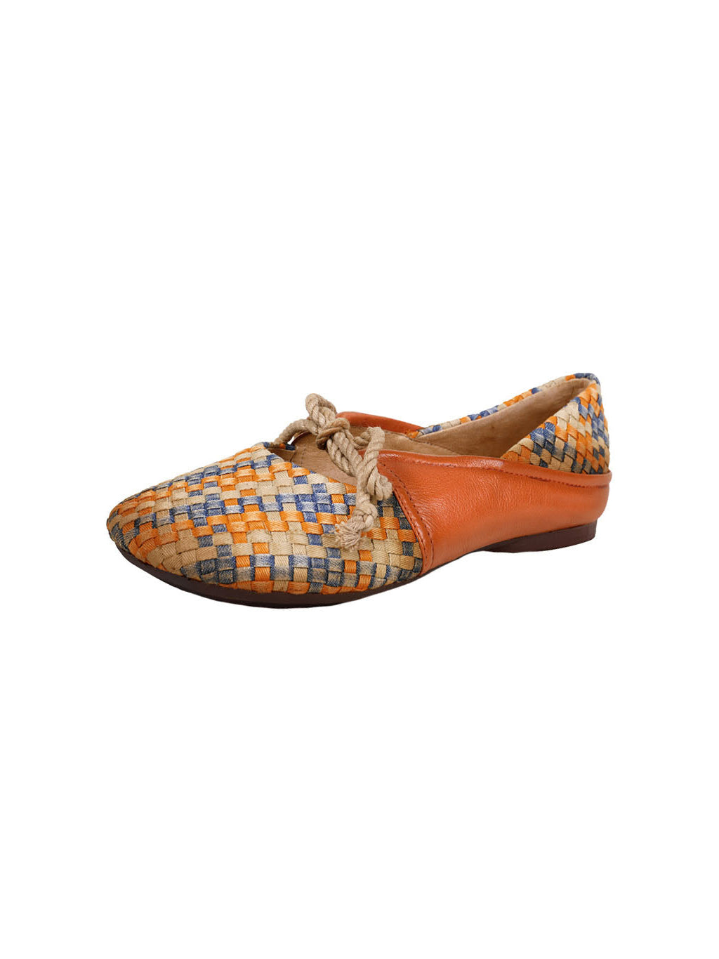 Multicolor Woven Fabric & Leather Mary Jane Flats