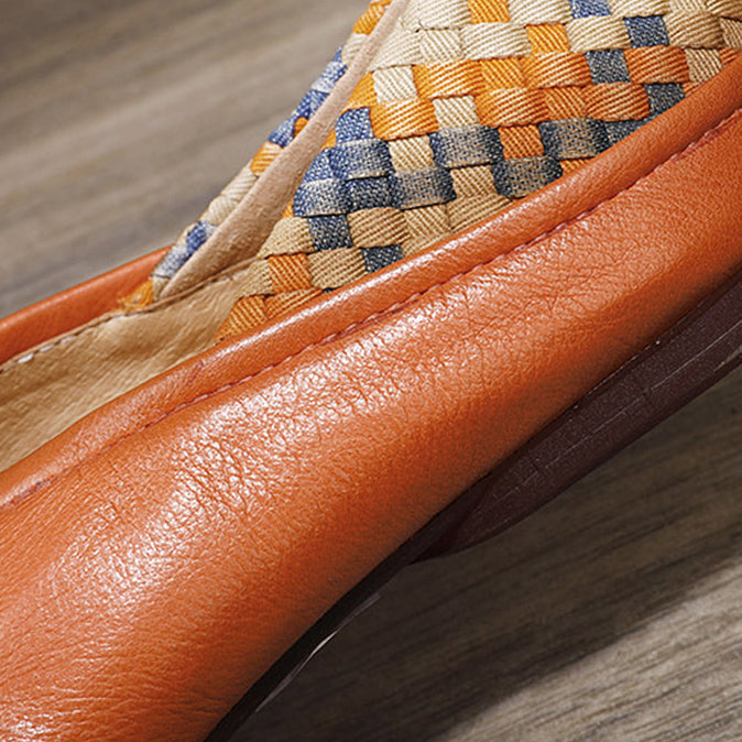 Multicolor Woven Fabric & Leather Mary Jane Flats
