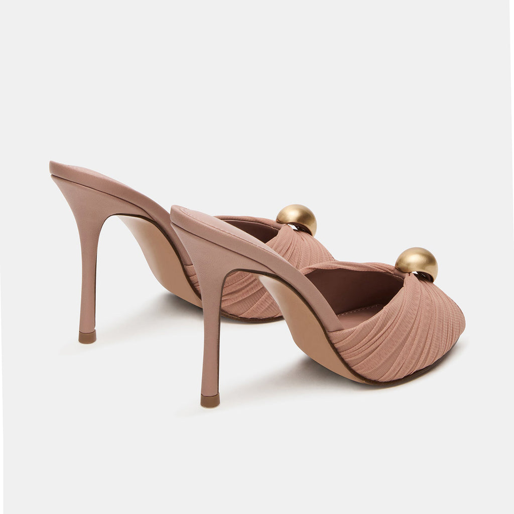 Metallic Button Ruched Stiletto Heeled Mules
