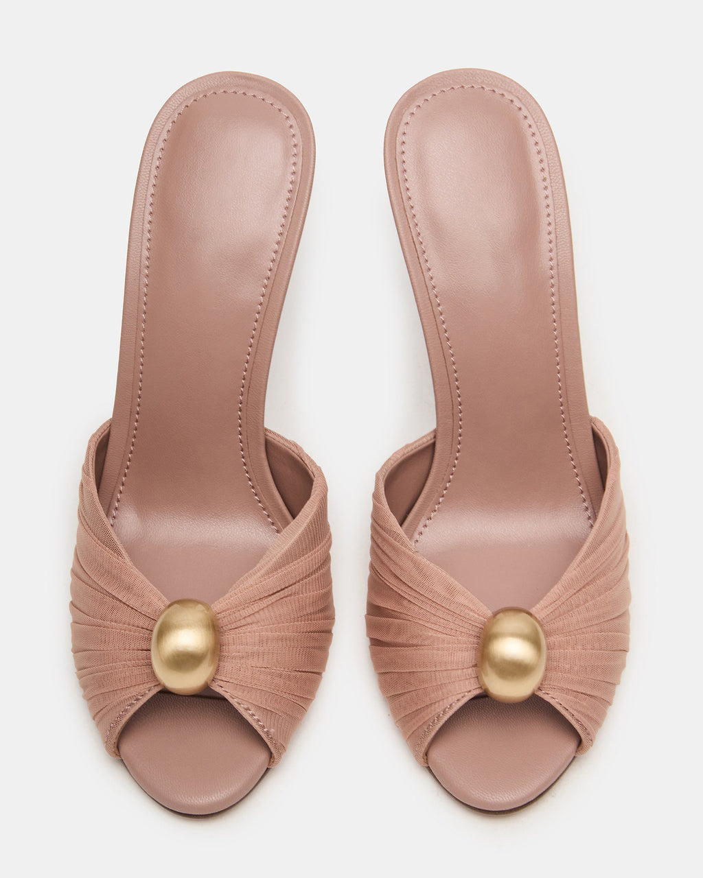 Metallic Button Ruched Stiletto Heeled Mules