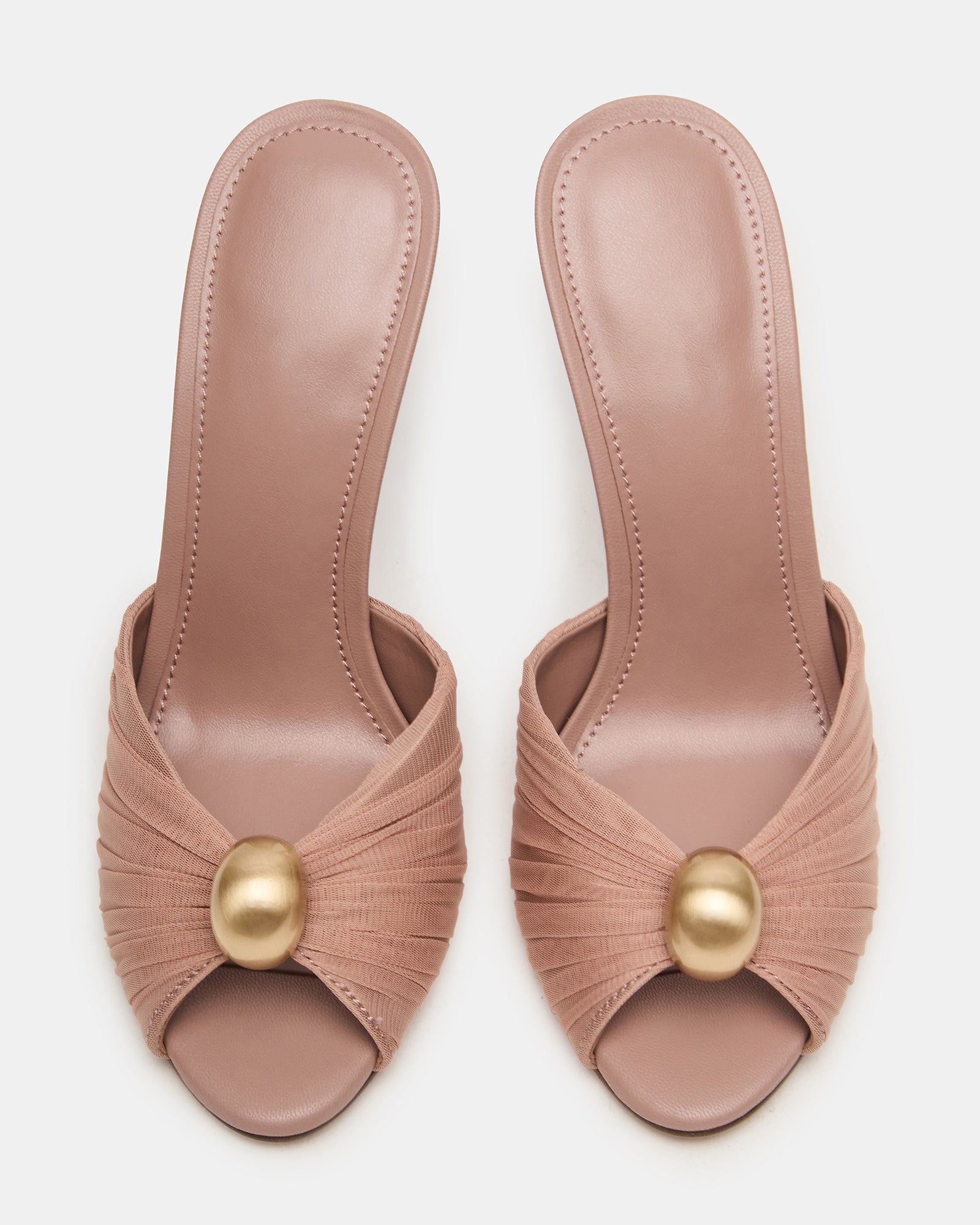 Metallic Button Ruched Stiletto Heeled Mules