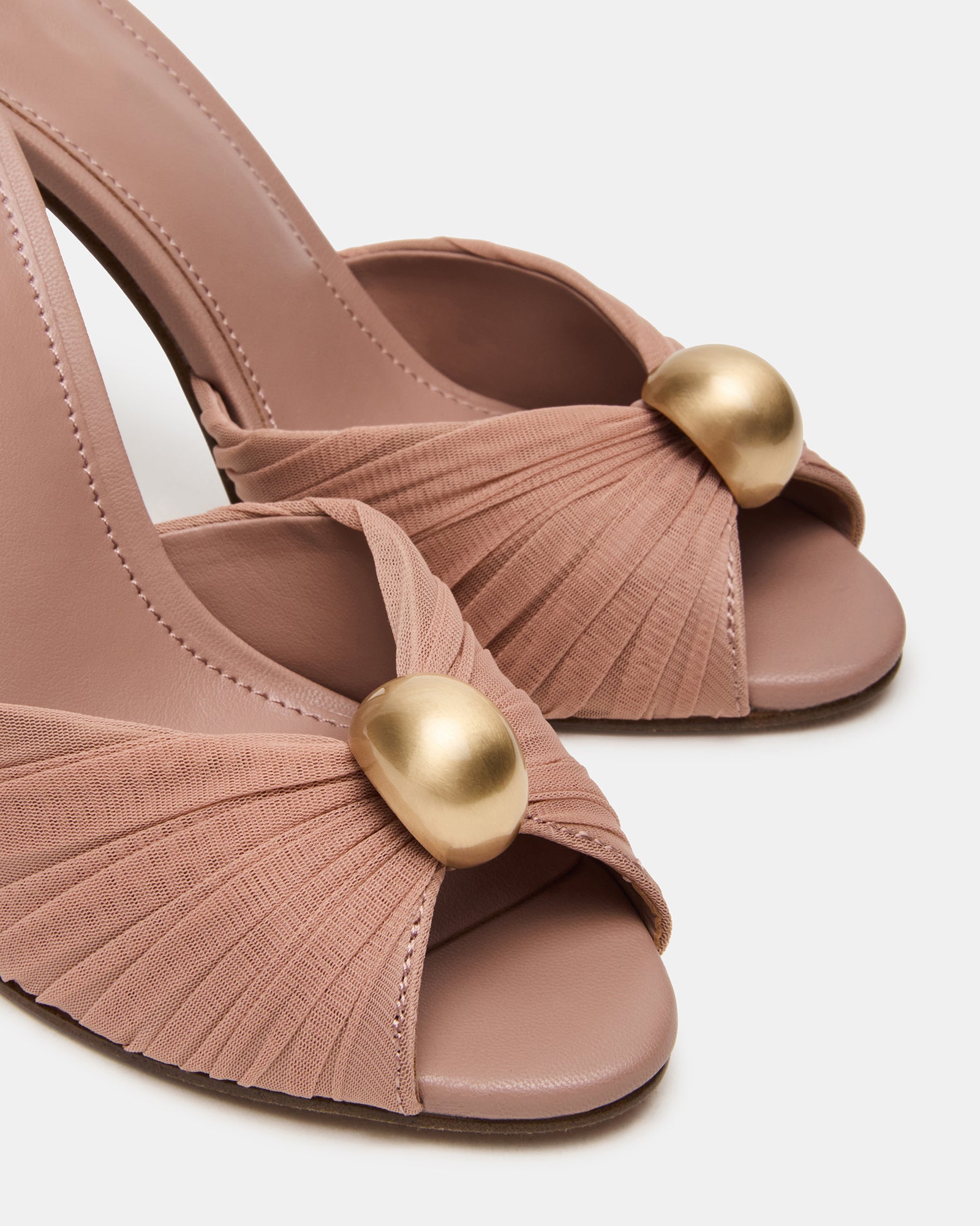 Metallic Button Ruched Stiletto Heeled Mules