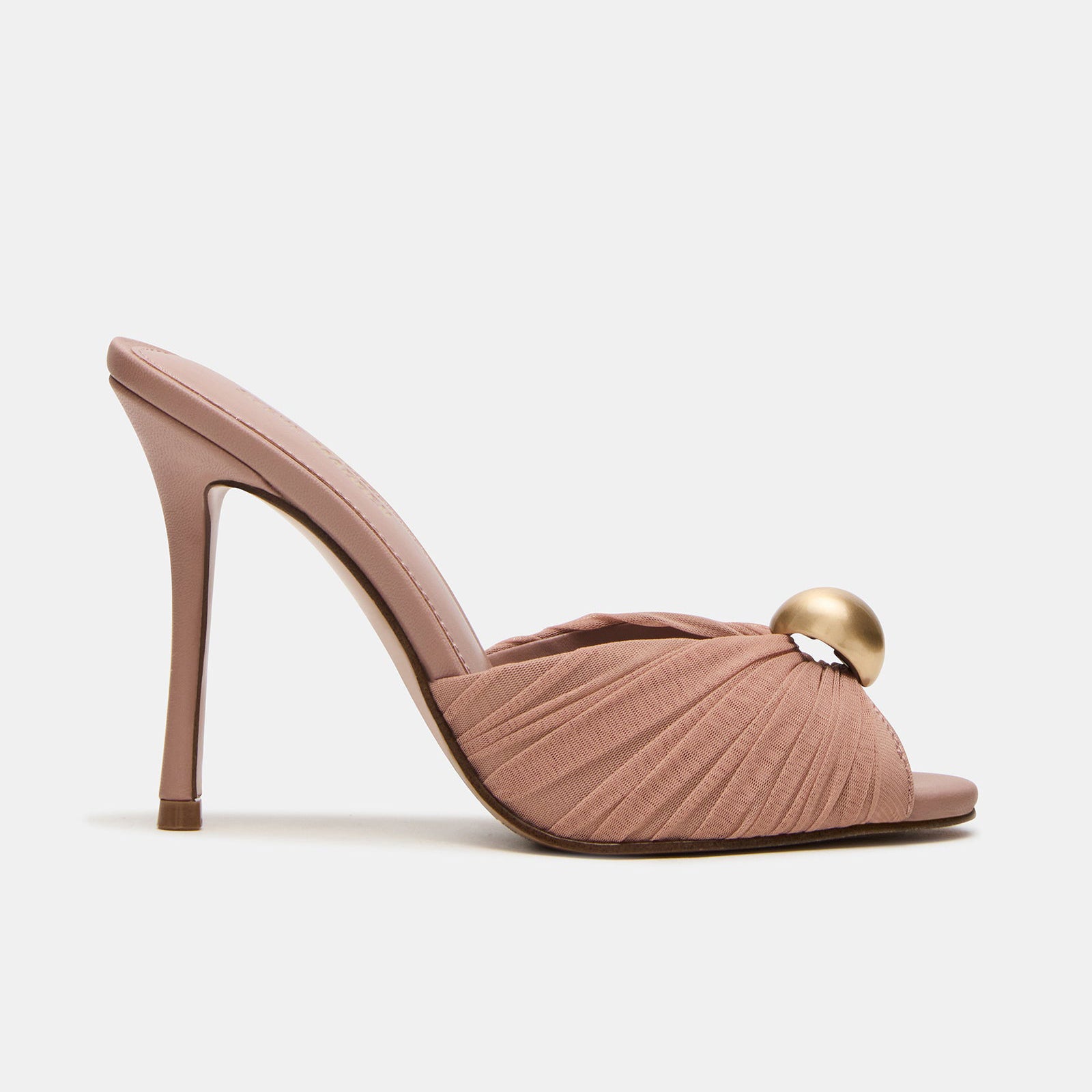 Metallic Button Ruched Stiletto Heeled Mules
