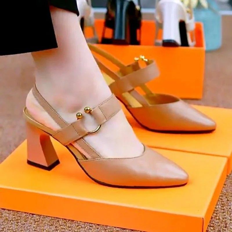 Ladies' Leather Horsebit Slingback Block Heel Pumps