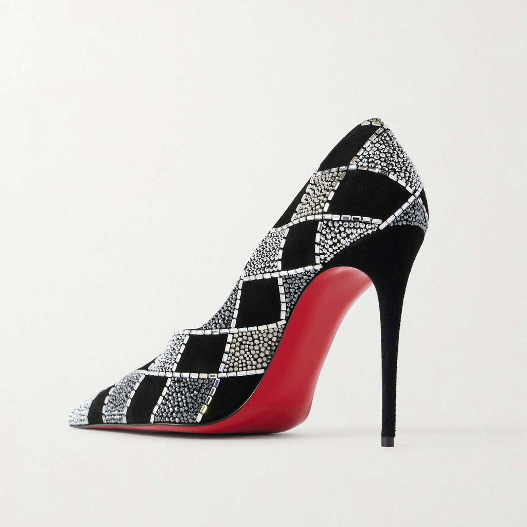 Ladies' Crystal Grid Red-Sole Pointed-Toe Pumps