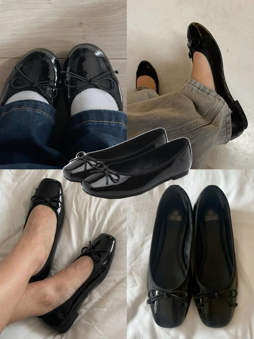 Patent Leather Bow Ballet Flats French Round Toe Slip On Shoes