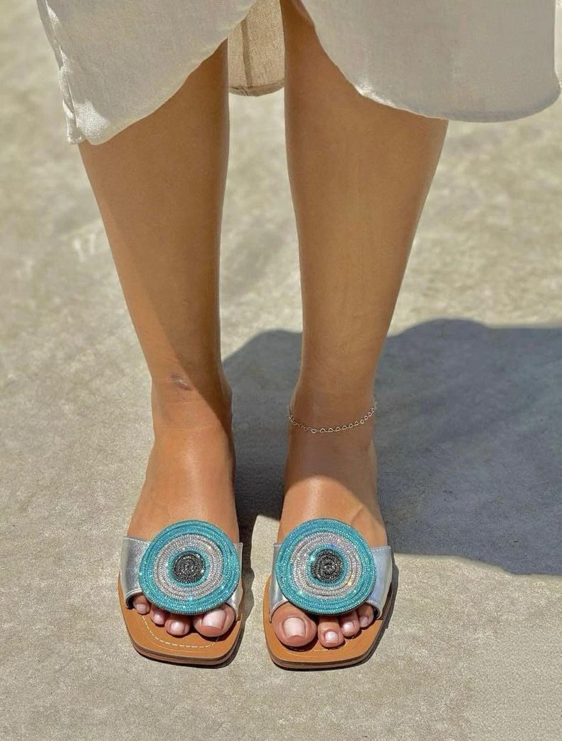 Ladies' Evil Eye Beaded Slide Sandals