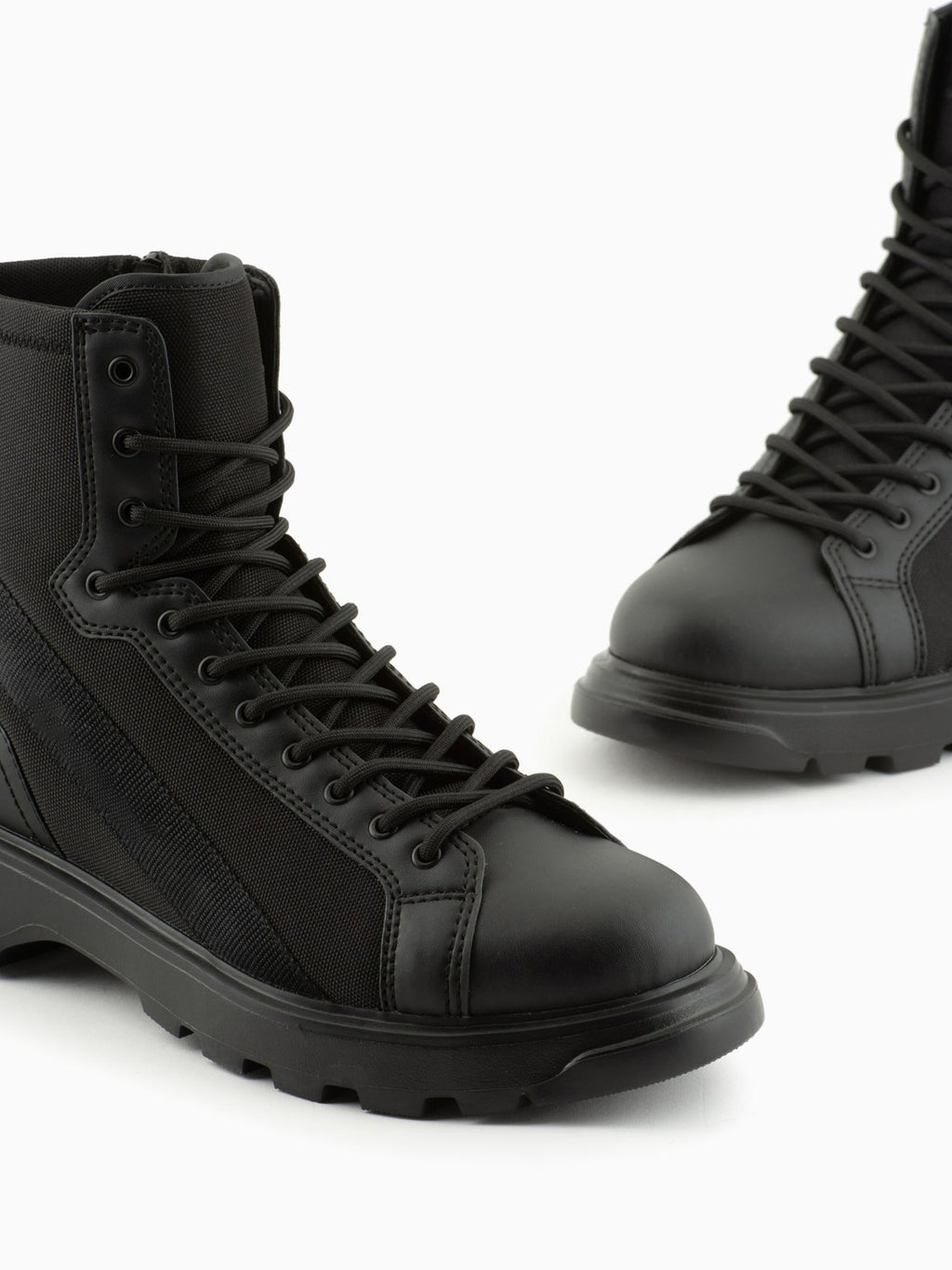 Black Tactical Canvas & Leather Combat Boots