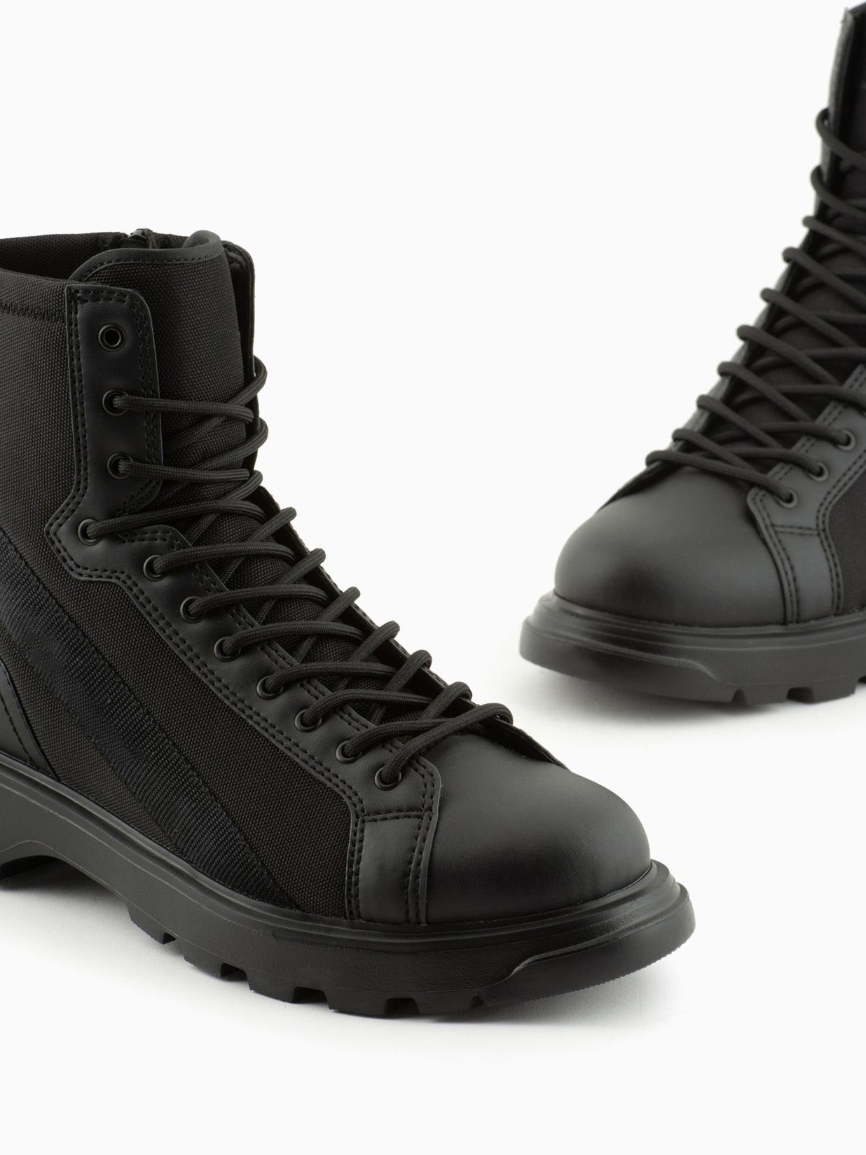 Black Tactical Canvas & Leather Combat Boots